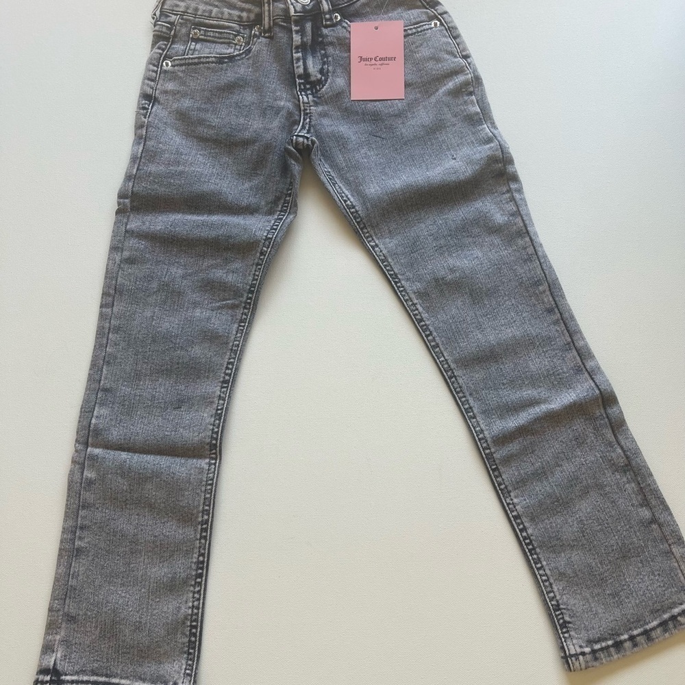 Juicy Couture Kids Mid Rise Straight Jean Girls Size‎ 7 Pink Tint Denim Stretch - Picture 2 of 10